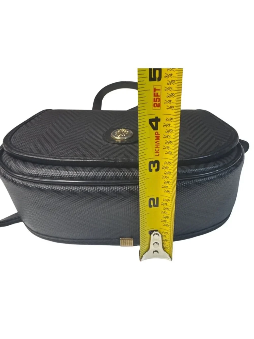 Mark Cross Black Textured Leather Crossbody Bag Chevron Pattern Gold Logo